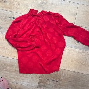 Who What Wear Red Polka Dot High-Neck Blouse